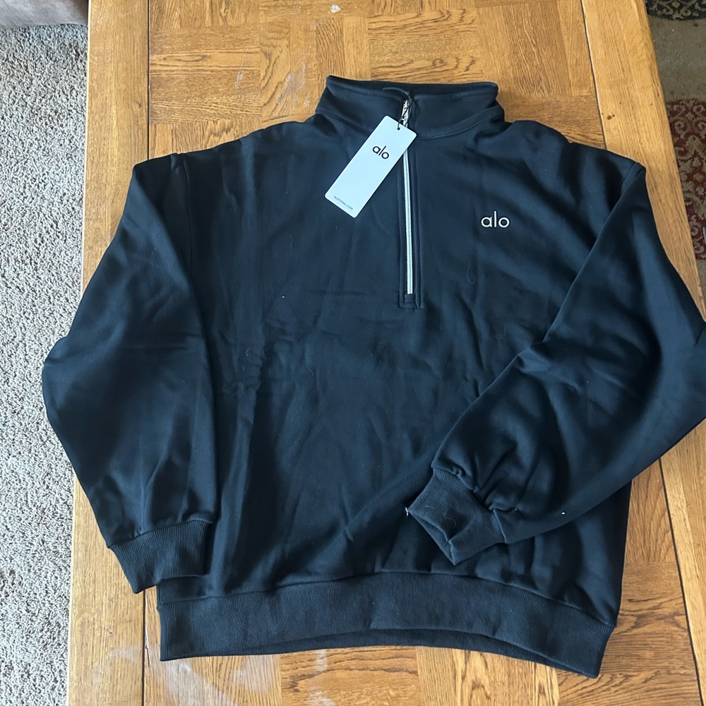 ALO Yoga Black Zip-Up Pullover with Silver Zipper